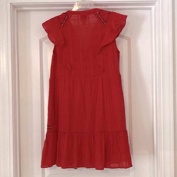Knox Rose Flutter Sleeve Boho Embroidered Red Dress with Ruffle Hem - Picture 3 of 5